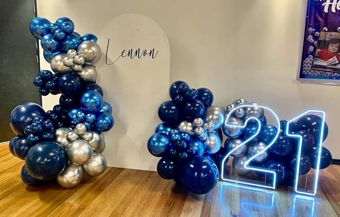 Blue Balloon Arch Kit, 152Pcs Explosion Star Various Blue and Silver Latex Balloon Garland kit Different Size Balloons for Anniversary Birthday Wedding Baby Shower Dark Party Decorations