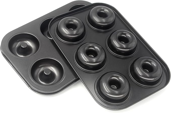 Donut Pans, Non-stick Baking Pans 6-Cavity with a Scraper for 2.5" Donuts, Bagels, and More(2-Count, Grey)