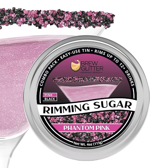 Rimming Sugar - Pink & Black Phantom Pink Mix (4oz 1x Tin) | Cocktail Drink Rimmer for Beverages, Cocktails, Margaritas by Brew Glitter