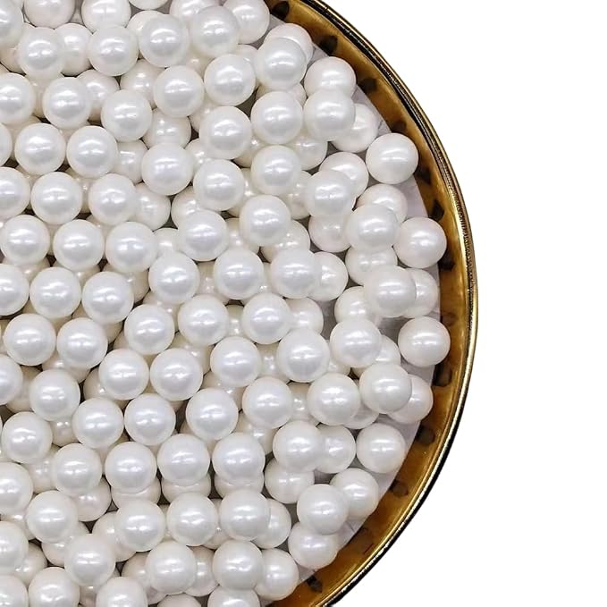 NIPEOR Edible White Pearl Sprinkles 4.6oz/130g Round Sprinkles for Cake Decorating,Cupcake Candy for Ice Cream Toppings (White 10mm Edible Pearls)
