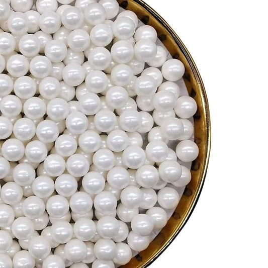 NIPEOR Edible White Pearl Sprinkles 4.6oz/130g Round Sprinkles for Cake Decorating,Cupcake Candy for Ice Cream Toppings (White 10mm Edible Pearls)