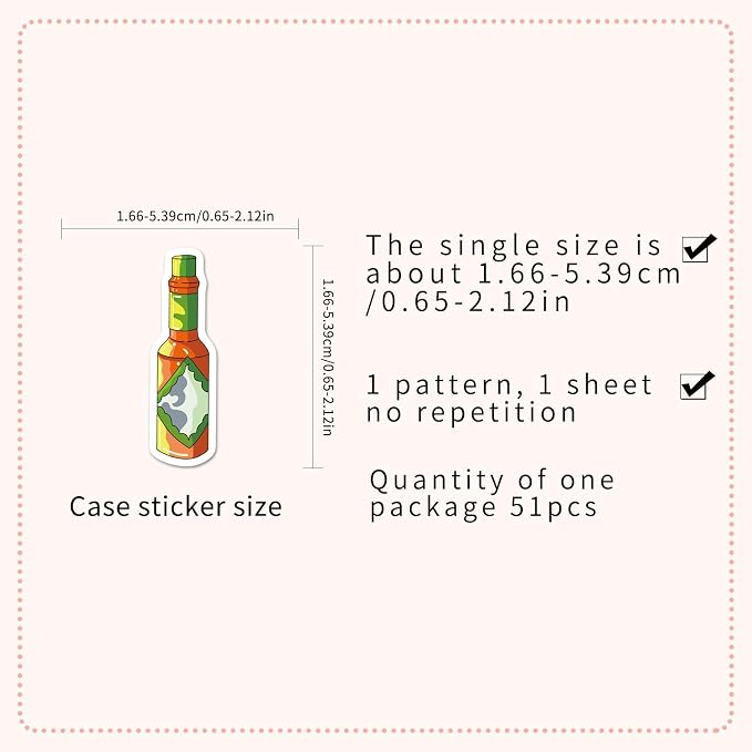 51 Pcs Sauce & Condiment Doodle Stickers - Cute Foodie Kawaii Vinyl Decals for Cooks, Kitchen Ketchup, Mayo Fun Sticker Pack(Sauce)