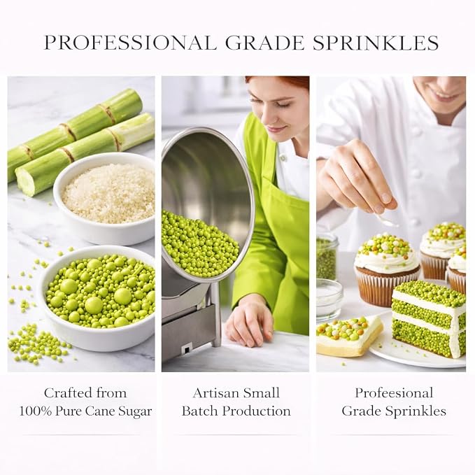 Confect Lime Green Sprinkles – Premium Green Pearl Cake & Cupcake Sprinkles (4.2 oz) – Bake Stable Edible Decorating Sprinkles for Cookies, Baking & Cake Decorations – Soft Chew, No Synthetic Dyes