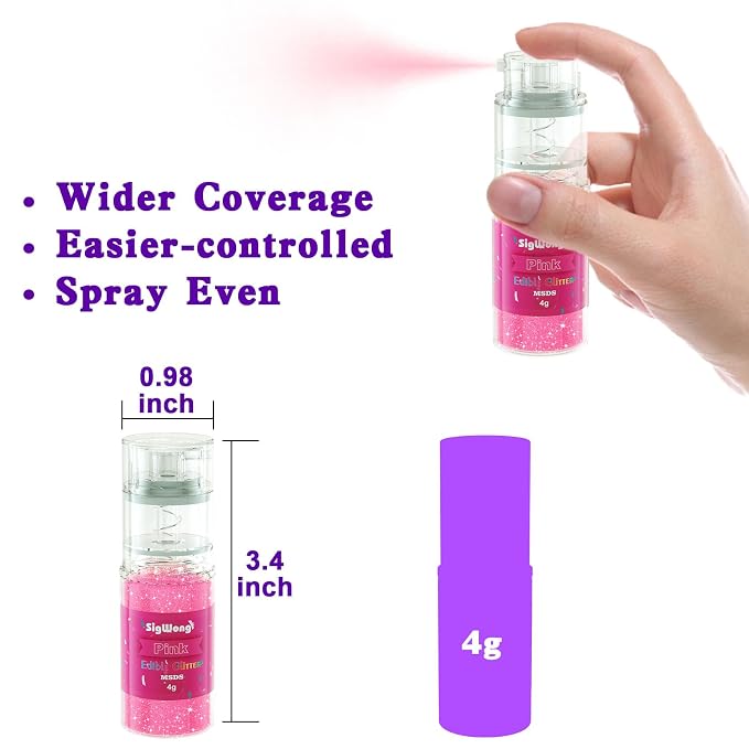 Edible Glitter Spray Set - 100% Edible Glitter for Cakes, Cupcakes, Cake Pops, Drinks, Chocolate, Strawberries, Cookies, Food Grade Coloring Glitter, Gold, Silver, Pink (4g/Bottle)