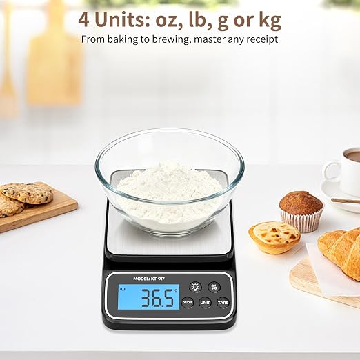 SEMIER Food Scale, Digital Kitchen Scale, 5kg/11lb Baking Scale for Precise Weight Measuring and Portion Control with% Percentage Function, USB Rechargeable, Stainless Steel Pan