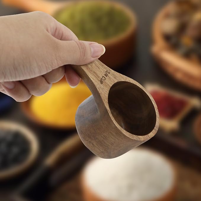 1PCS 1/4 Wooden Measuring Cup and Measuring Spoon Kit for Baking Cooking Spice Coffee Tea Milk Powder