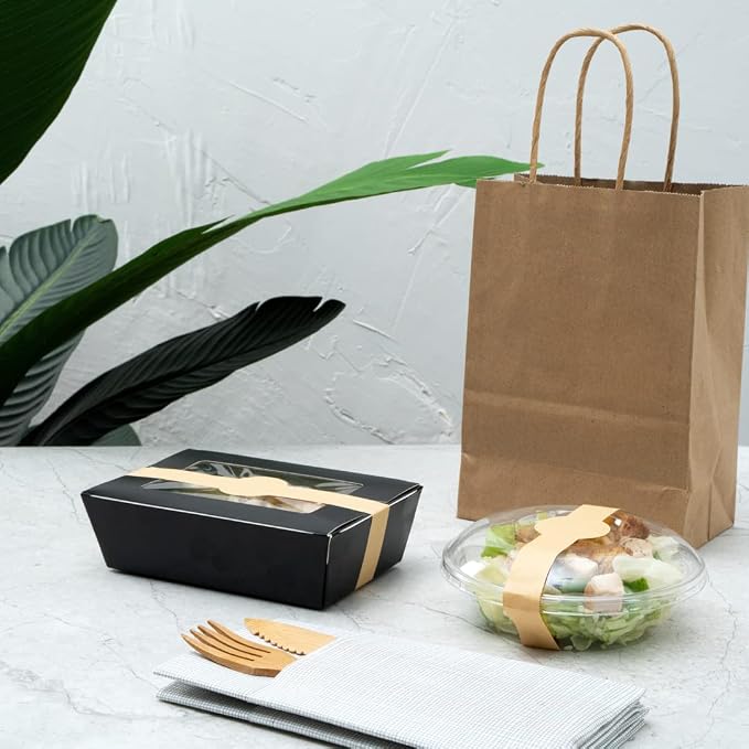 Restaurantware RW Base 12 x 1.5 Inch Packaging Bands 100 Self-Adhering Belly Bands - Disposable Strong Kraft Paper Label Stickers For Packaging Supplies Keeps Take Out Containers Sealed