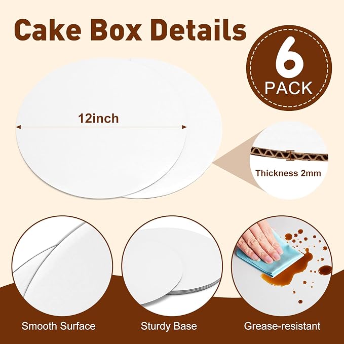 NEOACT 6 Pack Cake Boxes with Cake Boards,12x12x8 Inch White Bakery Boxes with Windown,Disposable Cakes Transport Container, Tall Cake Carrier Holder for Cakes, Pie, Cupcakes, Pastry