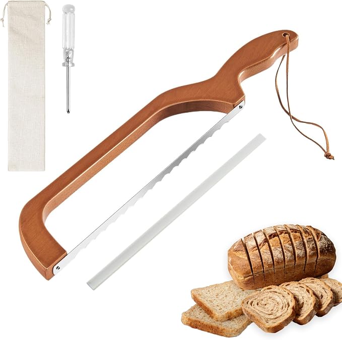 Bread Slicer for Homemade Bread - 15.7" Wooden Sourdough Bread Knife with Ultra-Sharp Serrated Stainless Steel Blade - Bread Knife for sourdough, Bagels, Baguettes, Loaves - Ambidextrous Design