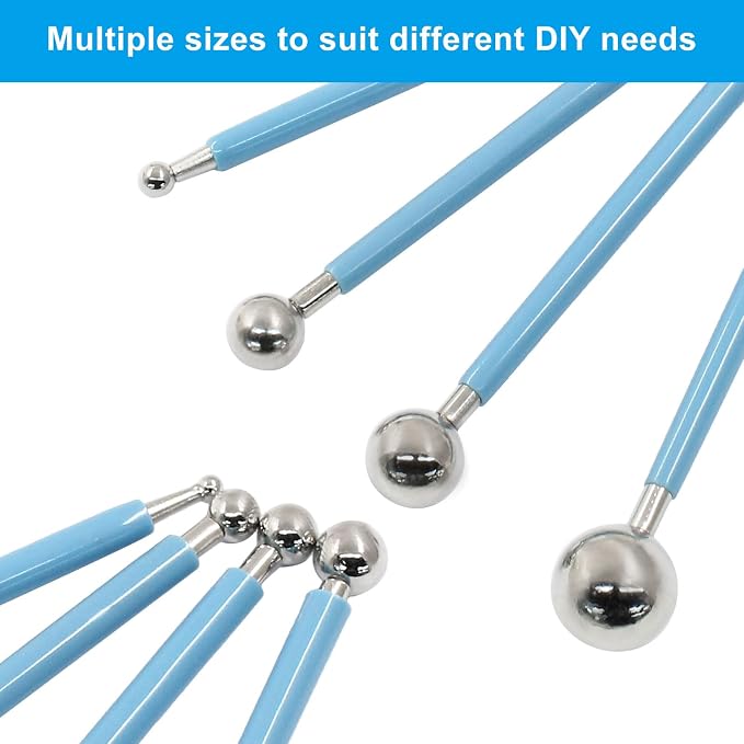 4Pcs Blue Ball Shaped Cake Dotting Tool, 8 Head Fondant Ball Tool Stainless Steel Modeling Ball Tool, Metal Ball Mold Tool for Cake Decoration, Sculpting, DIY