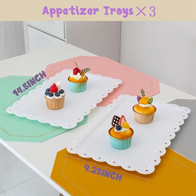 5 Pcs Cake Stand Set with 2 Tier Holders & 3 Appetizer Trays for Party | Food safe PP material,Easy to assemble,suitable for various events,weddings, birthday parties, Christmas parties, etc
