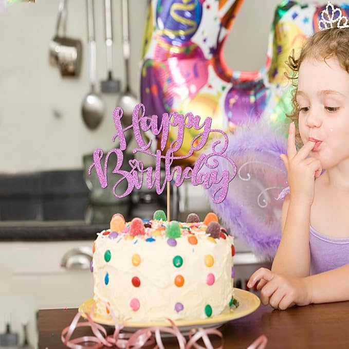 Handmade Glitter Happy Birthday Cake Topper,Birthday Party Cake Decorations, Anniversary/Birthday Party Decoration Supplies (Purple)