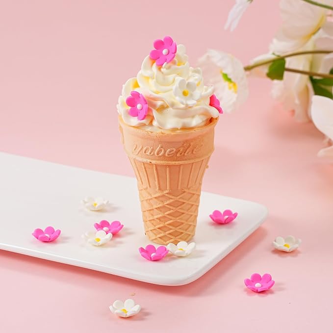 Edible Flowers Cake Decorations 32 Count White and Pink Blossoms Royal Icing Decorations Daisy Sugar Wedding Flowers for Baking Cupcakes Ice Cream Waffles Cookies Birthday Cake