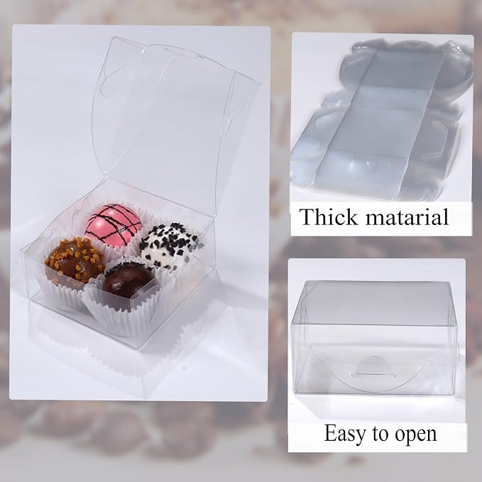 3.25"X3.25"X1.5" 50PCS Clear Cookie Boxes Packaging, Perfect for Displaying Small Items-Jewelry, Crafts, Treats ,Oreos ,Soap,Macaron,Chocolate Truffle, Donut, Mini Bakery, Brownie More Wedding Favors