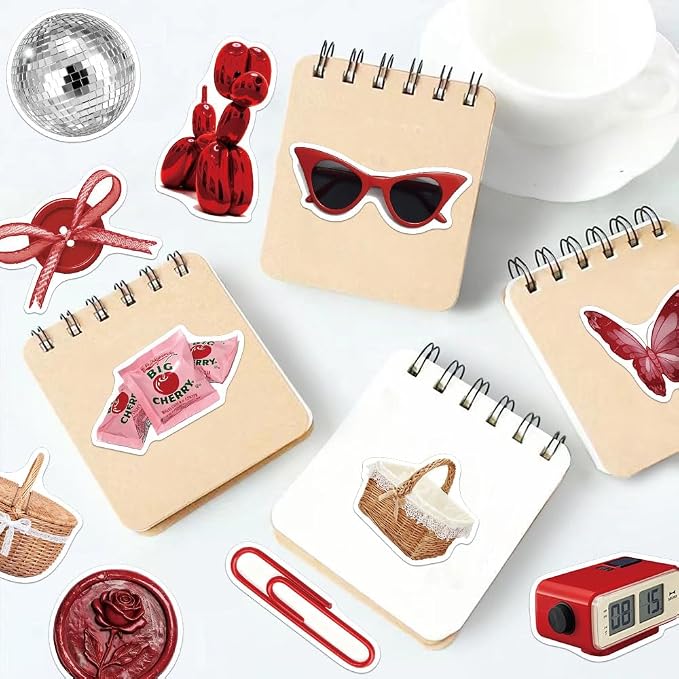 50 Pcs Red Aesthetic Stickers Cool Trendy Red Y2K Waterproof Vinyl Sticker for Water Bottles Laptops Bike Car Motorcycle Computer Guitar Skateboard