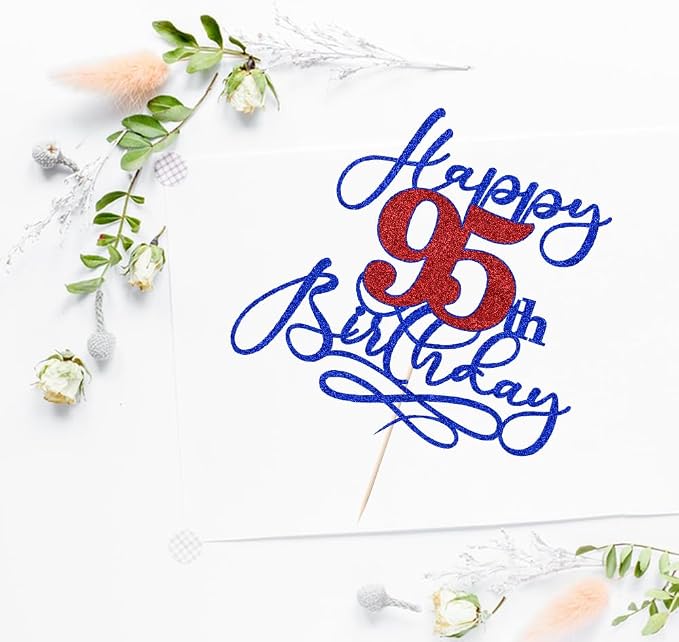 Happy 95th Birthday Cake Topper,Black font Golden Numbers 95th Birthday Cake Decoration，Hello 95, Cheers to 95 Years/95th Anniversary,95& Fabulous Party Decoration