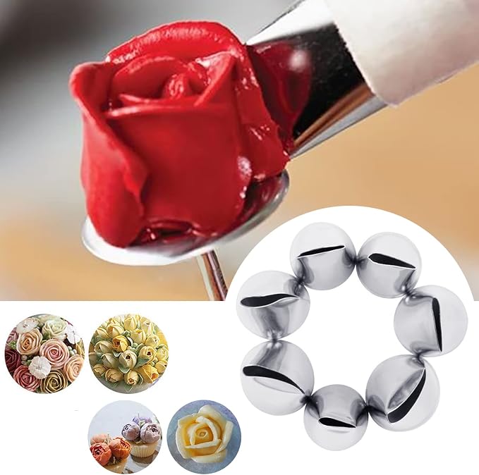 Hendiy 7 Pieces/Set Stainless Steel Cake Decorating Tips Set | Cream Icing Piping, Fondant Rose Nozzle, Pastry Tools