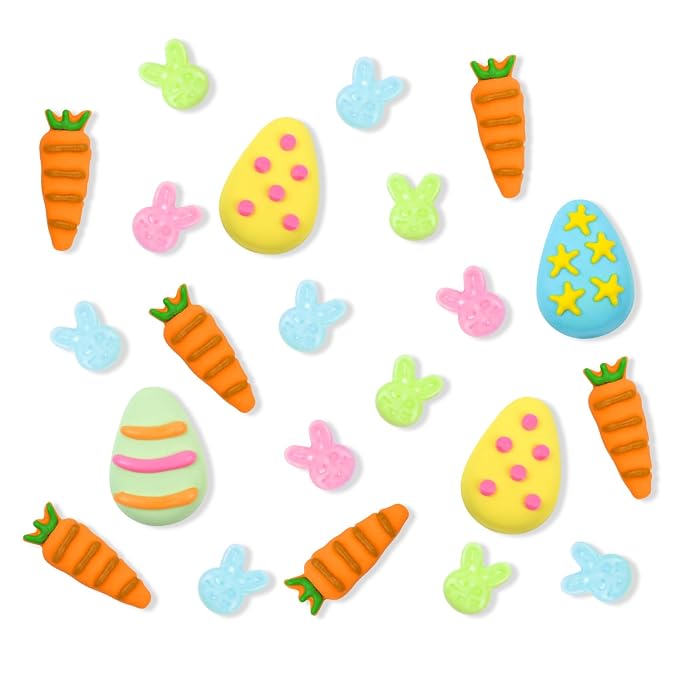 Easter Icing Decoration Edible Rabbit Eggs Carrot Icing Decoration Royal Icing Sugar Sprinkles for Cupcake Topper Cake Ice Cream Cookies Chocolate 22 Counts
