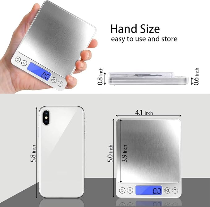 Fuzion Small Gram Scale 3000g, Digital Kitchen Food Scale, Gram and Ounce | 0.1g Accuracy, 6 Modes, 2 Trays Included, LCD Display, Tare, Piece Counting, For Food, Coffee, Cooking, Herb, Reptiles, Coins