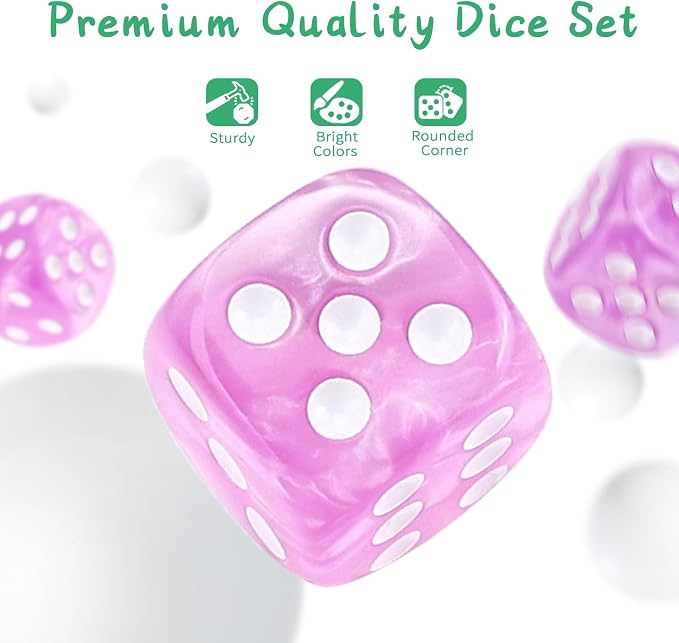 36 of Pack 12MM 6 Sided MINI Dice Set,Pearl Pattern Game Dice Set, 6 Sided Standard Dices for Yahtzee, Bunco or Teaching Math,with Portable Plastic Box(Light Purple Pearl)