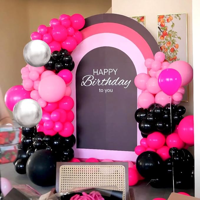 Black Red Pink Silver Balloon Garland Arch Kit, 160Pcs Hot Pink Matte Black Blush Pink Metallic Silver Balloons for Birthday Baby Shower Wedding Bridal Shower Party Decorations