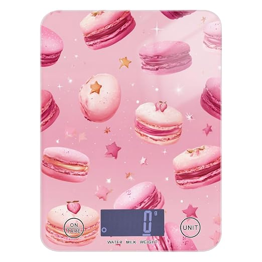Food Scale Kitchen Scale Food Weight Scales Digital Weight Grams and Ounces Small Electronic Food Scale for Baking Cooking Pink Macarons Stars