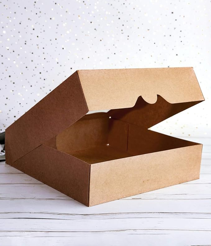 CHERRY 12"x12"x3" Brown Bakery Boxes with PVC Window for Pie and Cookies Boxes Large Natural Kraft Paper Box, Pack of 12