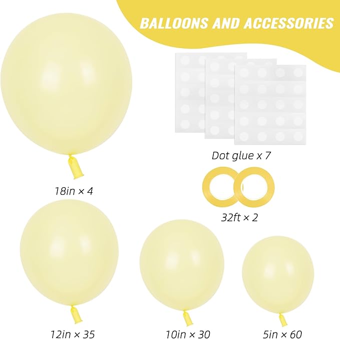 RUBFAC 129pcs Pastel Yellow Balloons Different Sizes 18 12 10 5 Inches Light Yellow Balloons for Happy Birthday Wedding Anniversary Baby Shower Easter Garland Arch Party Decoration
