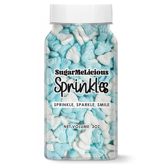 SugarMeLicious Blue Baby Feet Sprinkles, Delightful Baby-Themed Decorations for Cakes, Cupcakes, and More (3 Ounce)
