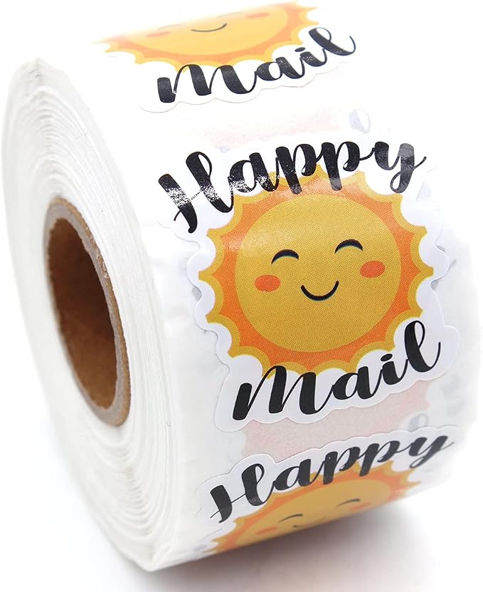 Happy Mail Stickers,Sun Happy Mail Stickers,Sun Small Business Sticker,Happy Mail Stickers for Envelopes,Business Order Stickers,Happy Mail Stickers for Business Packages 500 PCS