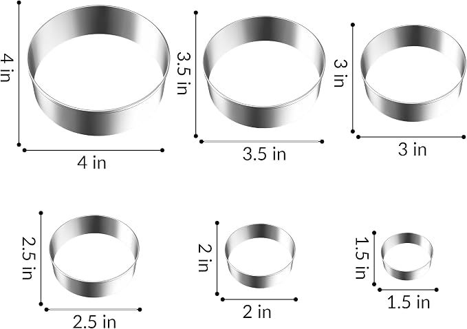 FUSOTO 6PCS Circle Cookie Cutter Set, Large Geometric Stainless Steel Baking Supplies for Homemade Cookies, Round Plaque Cookie Cutters Shapes Biscuit Molds, 6 Sizes (1.5, 2, 2.5, 3, 3.5, 4 Inch)