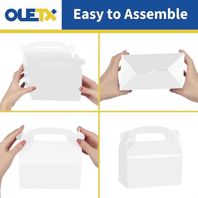 30-Pack White Party Favor Treat Boxes, Goodie Gable Paper Gift Boxes with Handles. Perfect for Wedding, Birthday, Graduation, Babyshower.