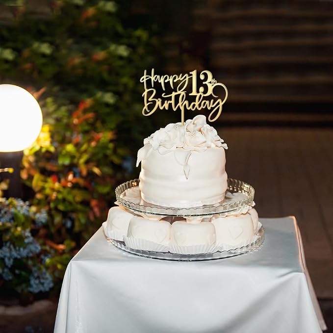 Happy 13 th birthday cake Topper,Mirrored Gold Acrylic Durable Cake Topper,13th Birthday Party Cake Decorations, Hello 13th years old, Happy thirteen years old, Birthday Party Decorations