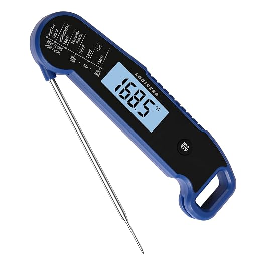 Lonicera Digital Meat Thermometer for Food Cooking. Instant Read Within 1 Sec and ±0.9℉ Accuracy with Thermocouple Sensor. IP67 Waterproof, Auto-Rotating Display, Auto Wake up (Blueberry)