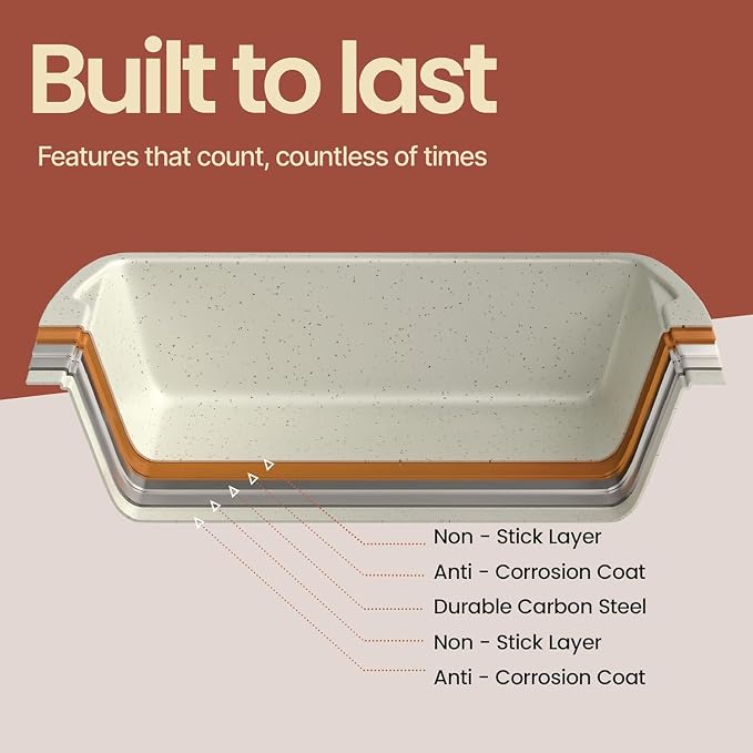 Nonstick Loaf Pan Set Pack of 4, Carbon Steel 11" Large Baking Bread Pan, Oven Safe Up to 450°F, PFOA, PFOS, PTFE Free, Space Saving Stackable Design, Stain Resistant, Dishwasher Friendly,White Marble