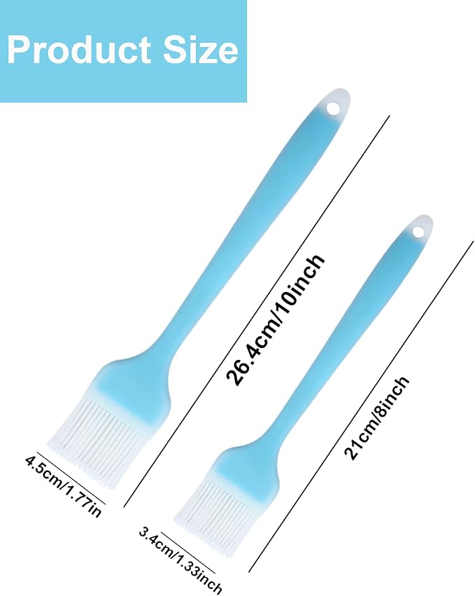 Pastry Brush Silicone Basting Brush for Cooking,2PCS 10+8 in Heat Resistant Food Brushes for Baking, Grilling, Cooking and Spreading Oil, Butter, BBQ Sauce, or Marinade (Blue)