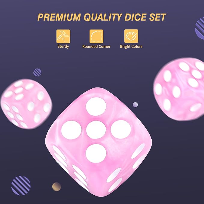 24 of Pack 16MM 6 Sided Dice Set,Pearl Pattern D6 Game Dice Set, 6 Sided Standard Dices for Yahtzee, Bunco or Teaching Math,with Portable Dice Pouch(Light Purple Pearl)