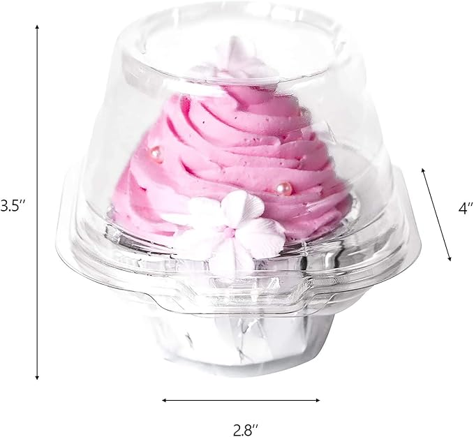 Hedume 120 Pack Individual Cupcake Container, BPA-Free Clear Plastic Single Deep Dome Stackable Individual Cupcake Box for Wedding, Party