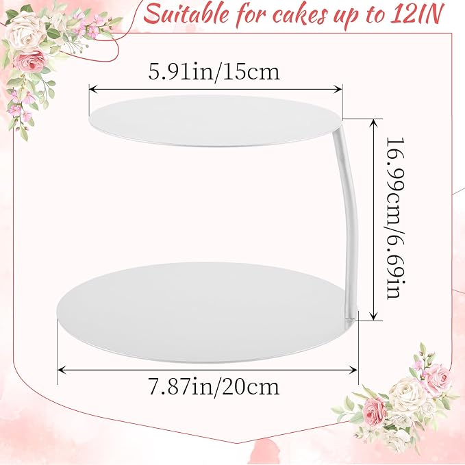 LemonRoad 6''+8'' White Floating Cake Stand 2 Tier Metal Wedding Cake Stand Spacer Separator Round Decorative Dessert Display Riser Pastry Holder for Birthday Anniversary Party Centerpiece (Classic)