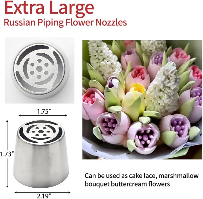 Extra Large Russian Piping Tips - Stainless Steel Flower Nozzles Set for Cake Decorating, Rose & Floral Icing Tips for Cupcakes, Cookies Professional Baking Tools (XXL, Style 2)