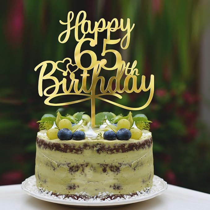 Sleyberoy Acrylic Happy 65th Birthday Cake Topper- Hello 65,Cheers to 65 Years,65th Anniversary/Birthday Party、 men and women Happy Sixty-five Birthday Selected cake decoration(65th)