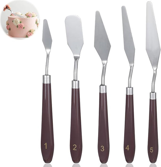 5 Pcs Cake Spatula Stainless Steel Cake Decorating Spatula Cakes Apatula Palette Knife Icing Frosting Cream Spatulas Baking Pastry Tool For Frosting Fondant Chocolate