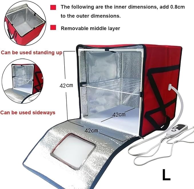 Dough Proofing Box,Household Bread Proofing Bag, Fold Dough Proofer with with Inner Shelf, Temperature Control + Timing Function, for Making Bread(Red,Large)