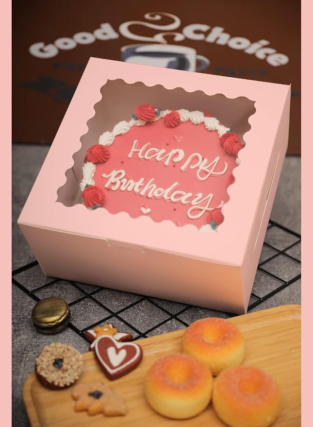 Bakepacker 36pcs 10x10x5 Inches Pink Cake Boxes with Window 18-Packs, 10 Inch Bakery Boxes (18 Cake Boxes +18 Cake Boards Included)