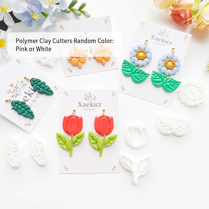 Flower & Leaf Polymer Clay Cutters Set - Daisy, Tulip, Cherry Blossom, Sunflower & Leaf Shapes for DIY Earring Jewelry Making, Soft Clay Crafts, Scrapbooking & Gift Toppers