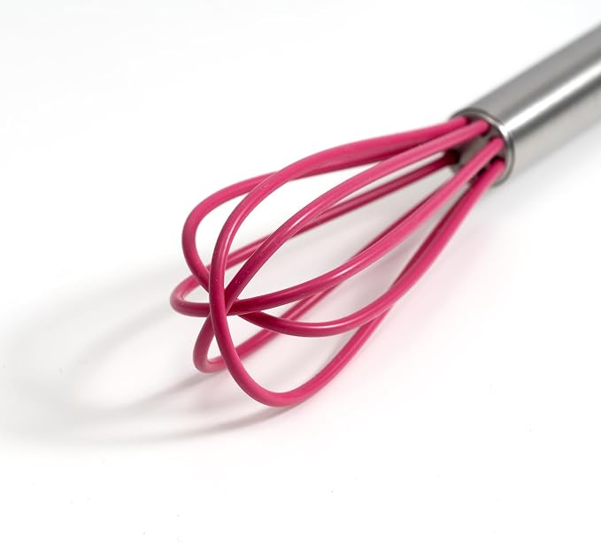 Mini Whisks 6 inch 4Pcs silica gel stainless steel Whisk, Hand Egg Mixer for Flour Cake Egg, Kitchen Cooking Baking Use Whisk (red)
