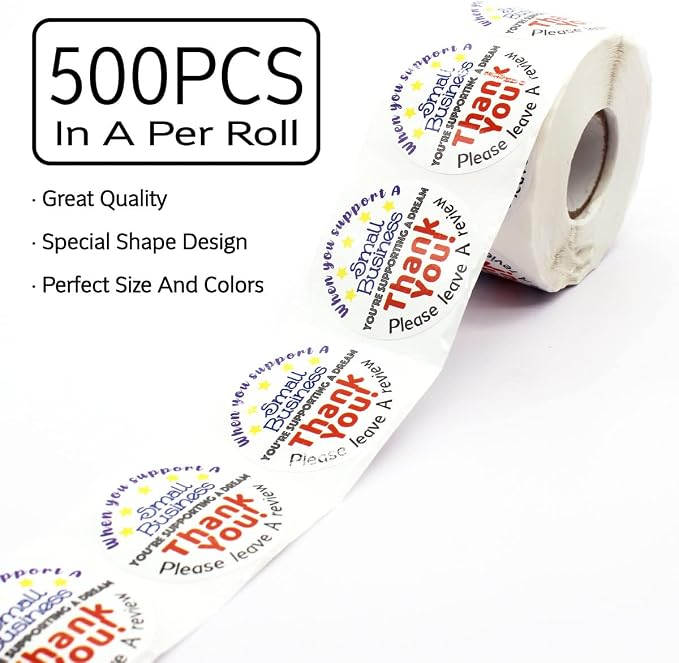 Please Leave a Review Stickers,Small Business Package Packing | 500 Labels Per Roll/Colorful/Stick Easily/Waterproof/Cute Thank You Sticker for Mail Envelopes