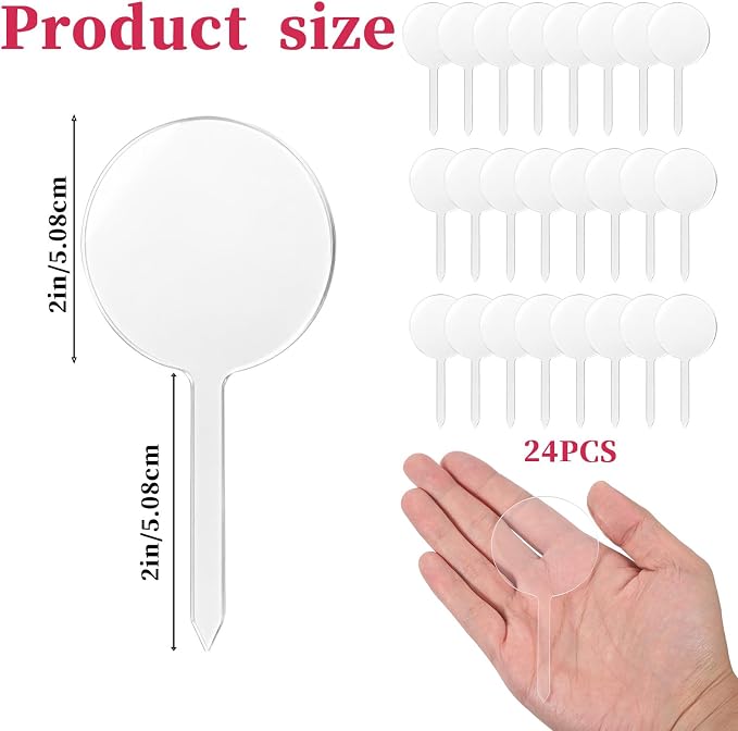 24 Pieces 2 Inch Round Clear Acrylic Cupcake Toppers Sticks, Blank DIY Cake Stick Toppers for Birthday Wedding Baby Shower Party Decoration