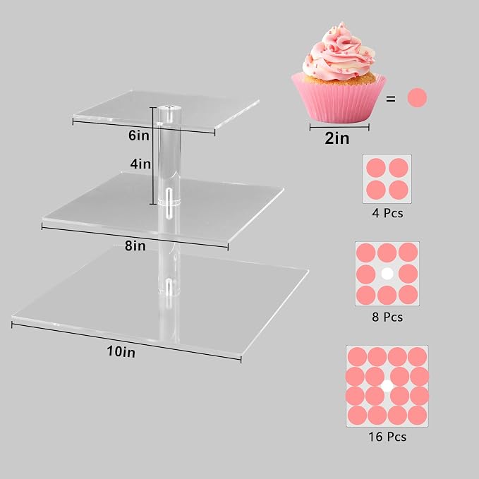 YestBuy 3 Tier Cupcake Stand, Clear Cupcake Display Stand, Acrylic Cupcake Tower for 24 Cupcakes, Premium Cupcake Dessert Muffin Holder for Pastry Wedding Birthday Party Baby Shower