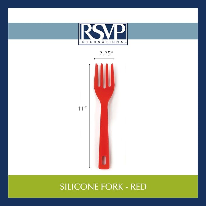RSVP International Silicone Flexible Fork, Red, 11" | Mixes Ingredients, Mashes Food, Whisks Eggs, & More | Dishwasher Safe & Heat Resistant | Baking, Serving, Mixing Made Easy